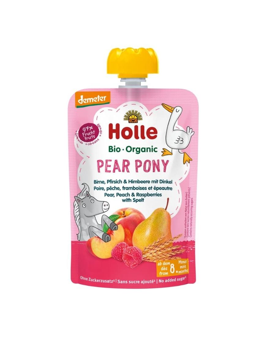 Pear Pony Birne, Pfirsich & Himbeere mit Dinkel Holle