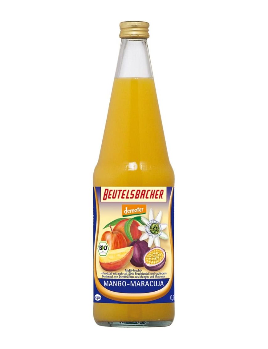 Beutelsbacher - Mango-Maracuja Saft 6 Stück zu 700 ml (inkl. Pfand für Flaschen und Kiste)