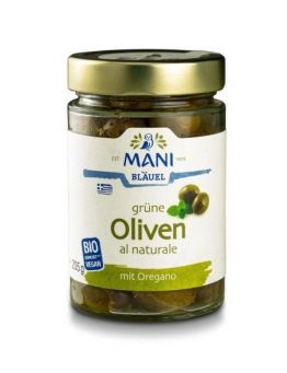Grüne Oliven al naturale mit Oregano Mani