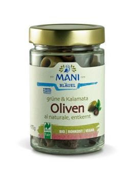 Grüne & Kalamata Oliven al naturale, entkernt Mani