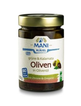 Grüne & Kalamata Oliven in Olivenöl Mani