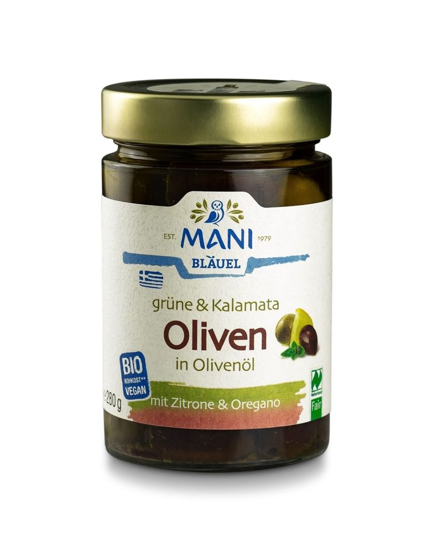 Grüne & Kalamata Oliven in Öl mit Stein 6 Stück zu 280 g
