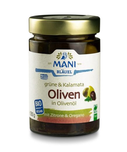 Grüne & Kalamata Oliven in Öl mit Stein 6 Stück zu 280 g