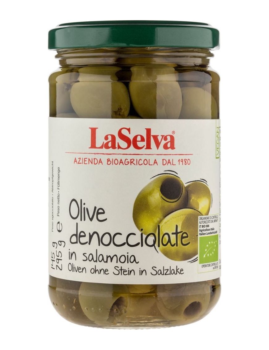 Olive denoccialate in salamoia Oliven ohne Stein in Salzlake LaSelva