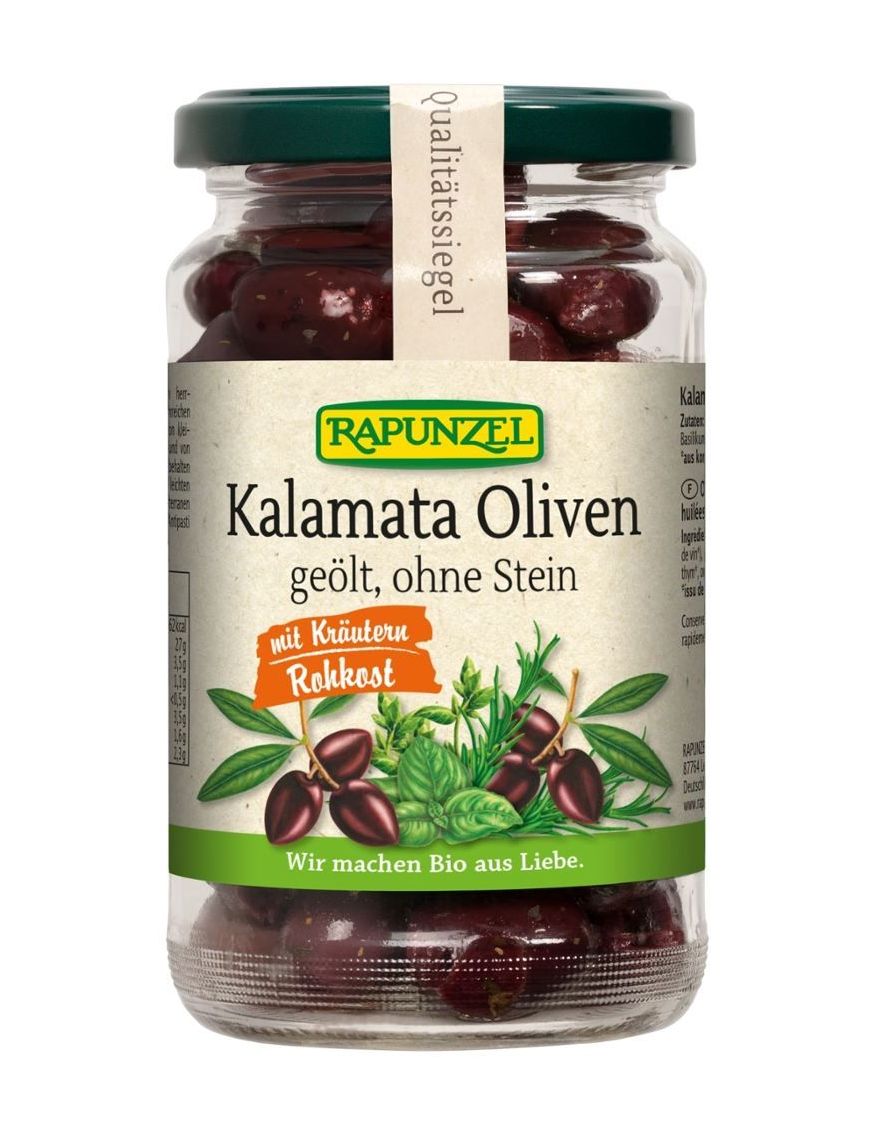 Kalamata Oliven geölt ohne Stein mit Kräutern Rapunzel