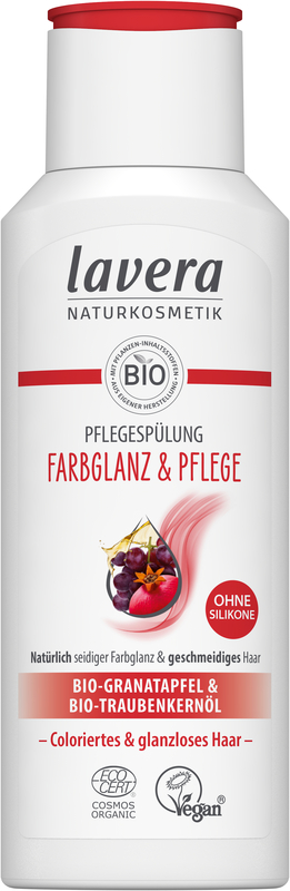 parabenfrei vegan vegan zertifiziert Naturkosmetikprodukte Detail EAN 4021457655298 Abmessungen 6.3 x 17.8 x 15 cm UVP 5,69 € 3,33 € / ST, ab 4 ST 3,41 € / ST, ab 1 ST 1,71 € / 100 ML Lavera Naturkosmetik - Pflegespülung Farbglanz & Pflege