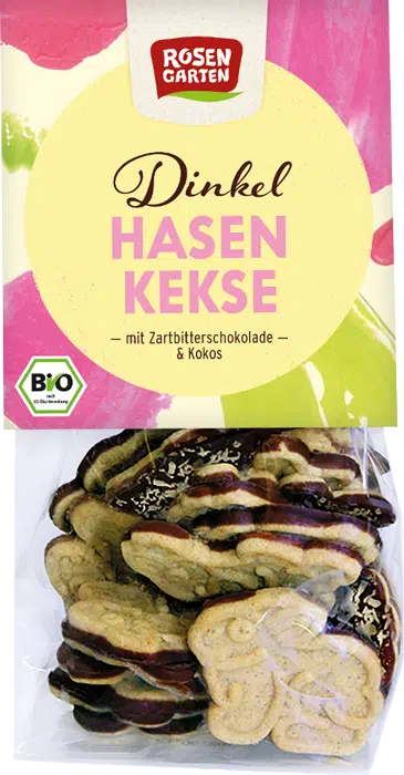 Rosengarten Dinkel Osterhasen-Kekse Zartbitter-Kokos