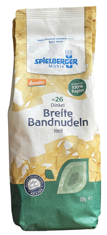 Spielberger Mühle - Breite Dinkel Bandnudeln, hell 8 Stück zu demeter