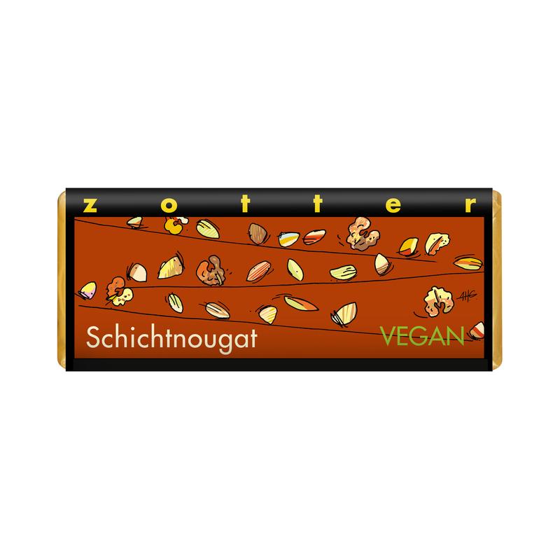 Zotter Schokolade Schichtnougat - vegan 10 Stück zu 70 g