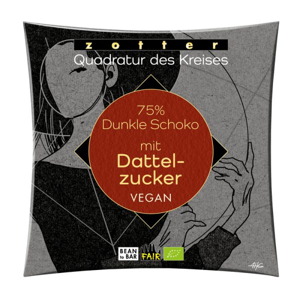 Zotter Schokolade - Quadratur des Kreises - 75% Dunkle Schoko mit Dattelzucker