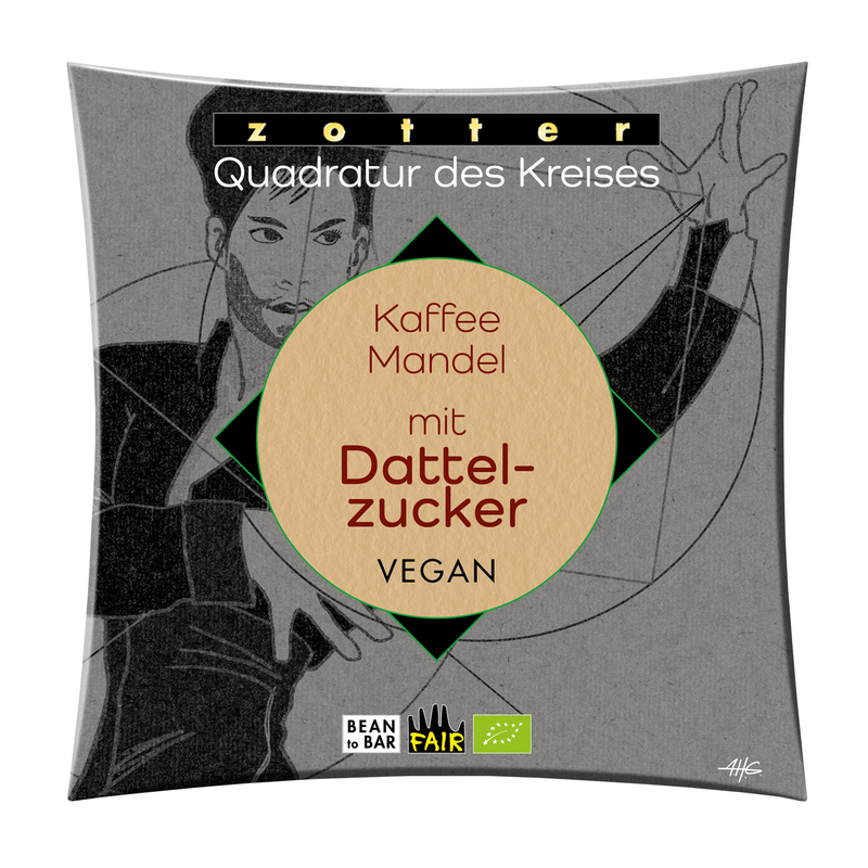 Zotter Schokolade - Quadratur des Kreises - Kaffee Mandel mit Dattelzucker