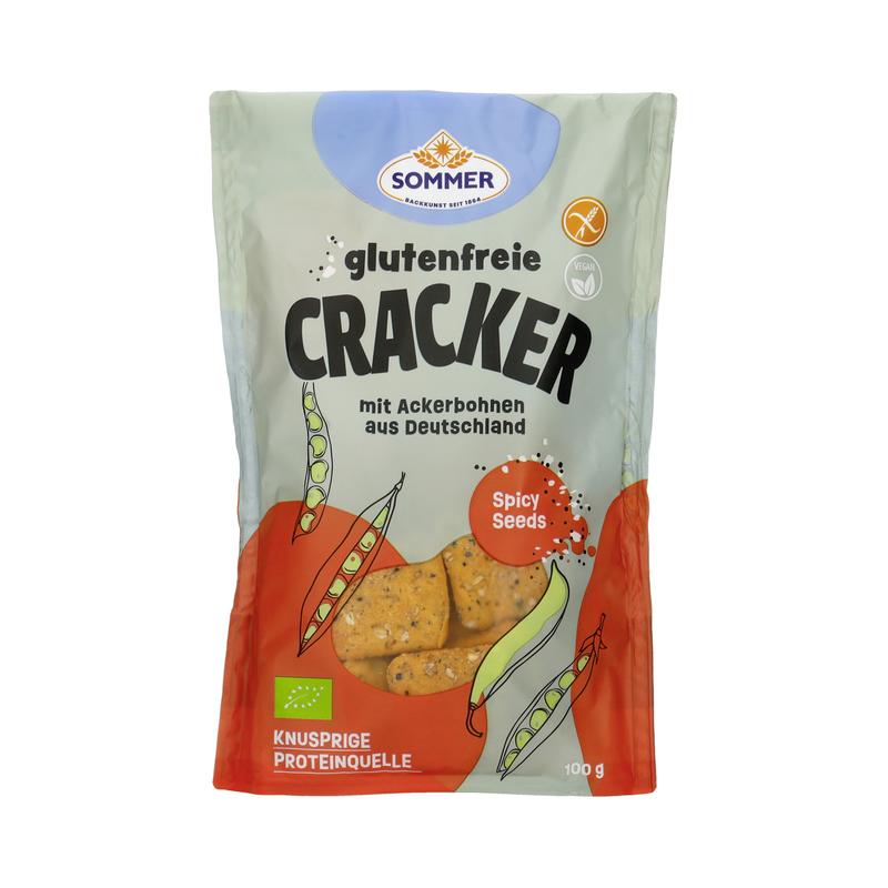 Sommer glutenfreie Cracker mit Ackerbohnen Spicy Seeds 10 Stück zu 100 g