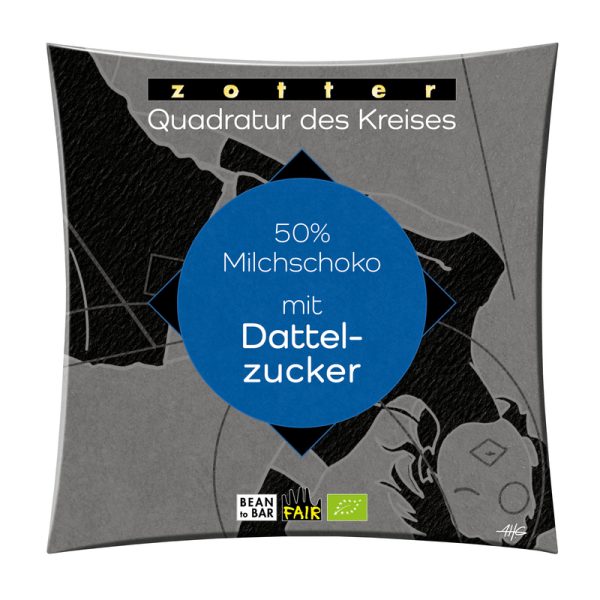 Zotter Schokolade - Quadratur des Kreises - 50% Milchschoko mit Dattelzucker 10 Stück zu 70 g