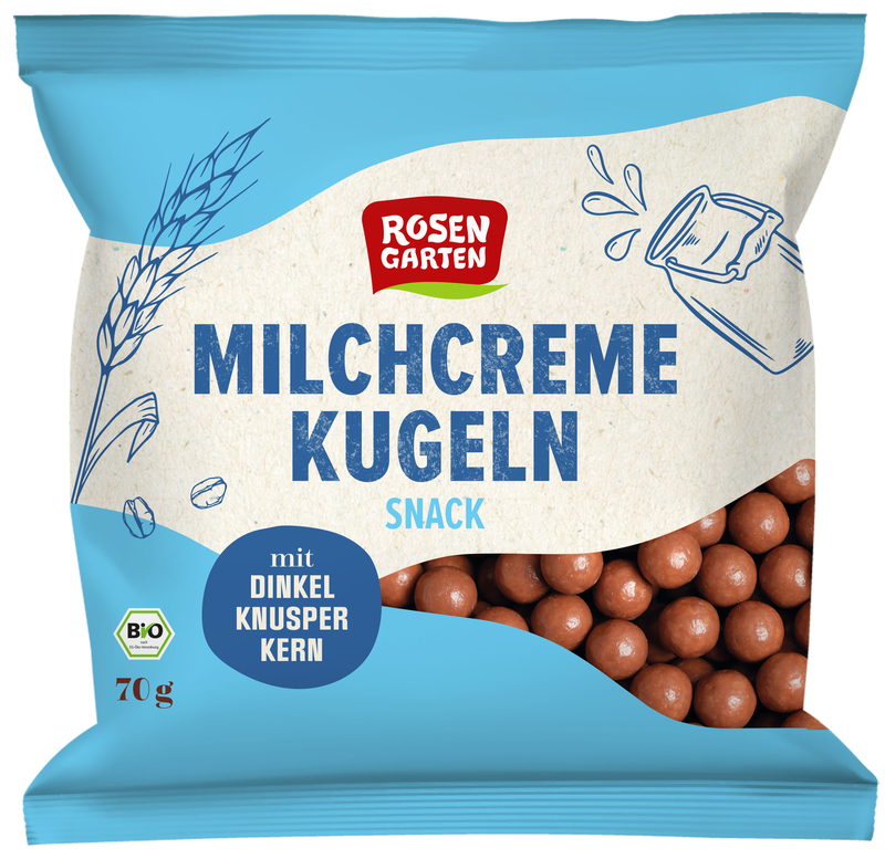 Rosengarten - Milchcreme-Kugeln mit Dinkel-Knusper-Kern 12 Stück zuRosengarten - Milchcreme-Kugeln mit Dinkel-Knusper-Kern