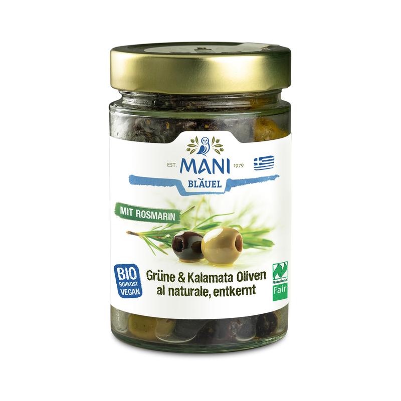 Mani MANI Grüne & Kalamata Oliven al naturale mit Rosma 6 Stück zu 175 g