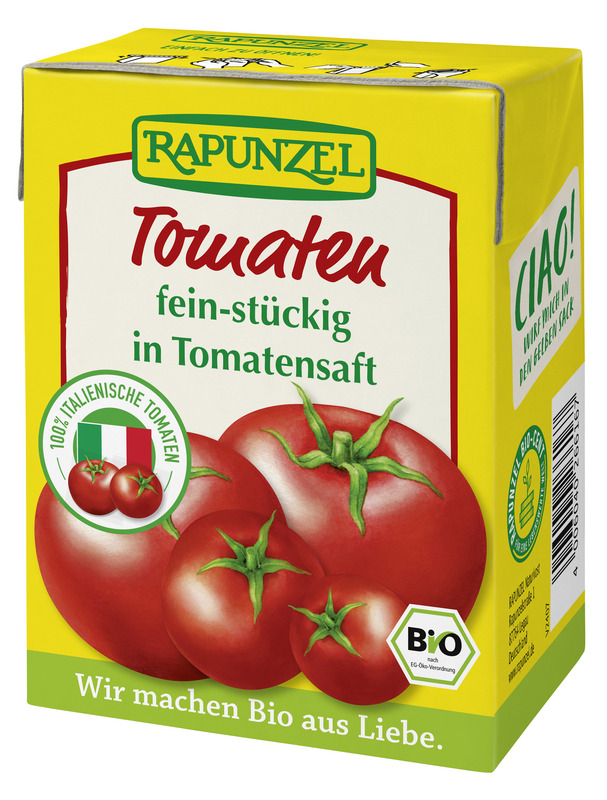 Rapunzel - Tomaten fein-stückig in Tomatensaft im Tetra Pak 12 Stück zuRapunzel - Tomaten fein-stückig in Tomatensaft im Tetra Pak