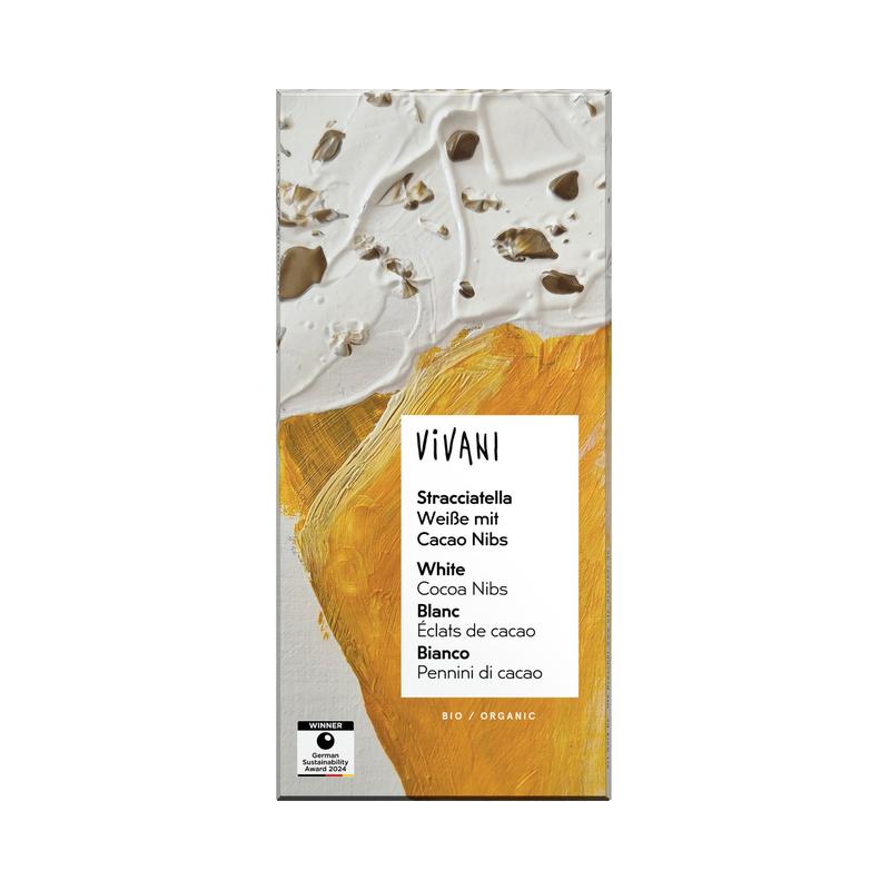 Vivani Schokolade Stracciatella Weiße mit Cacao Nibs 10 Stück zu 80 g