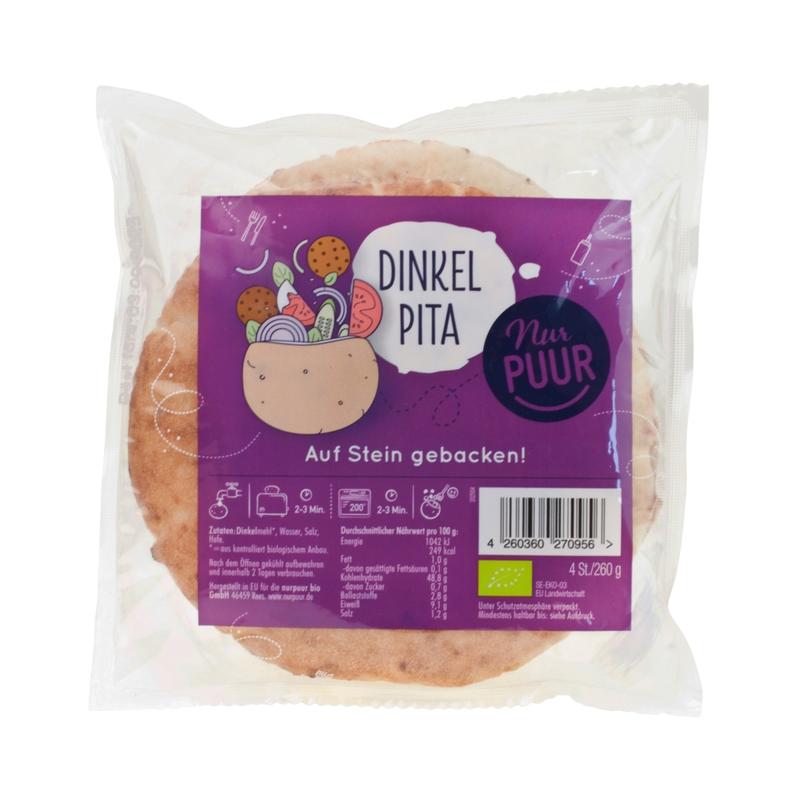 Nur Puur Dinkel Pita, 4 Stück 12 Stück zu 260 g