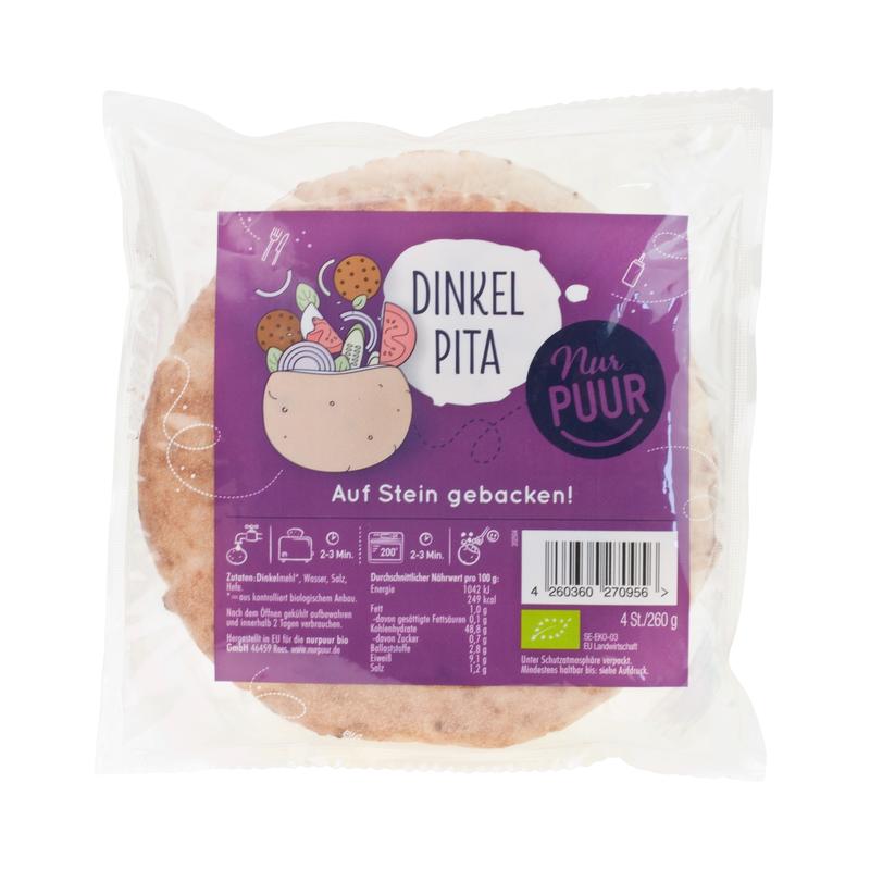 Nur Puur Dinkel Pita, 4 Stück 5 Stück zu 260 g