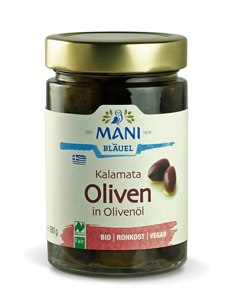 Mani - Kalamata Oliven in Olivenöl mit Stein