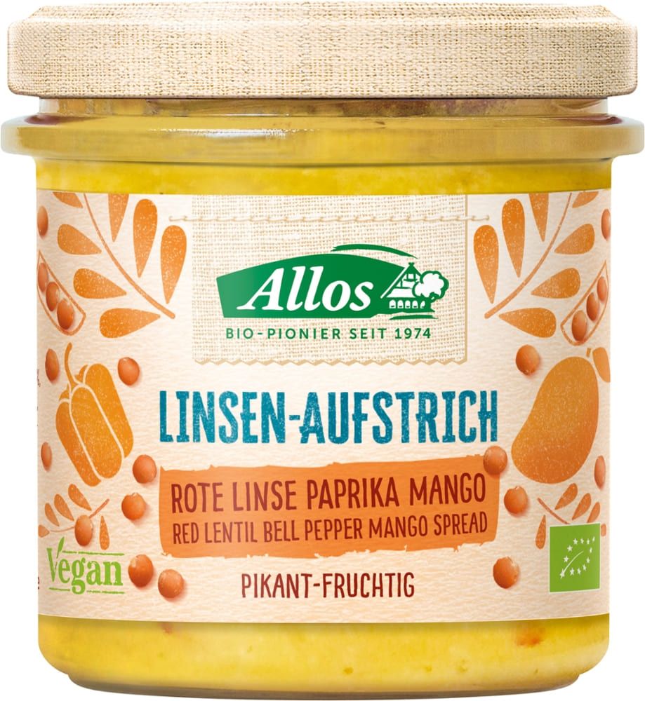 Linsen-Aufstrich Rote Linse Paprika Mango Allos