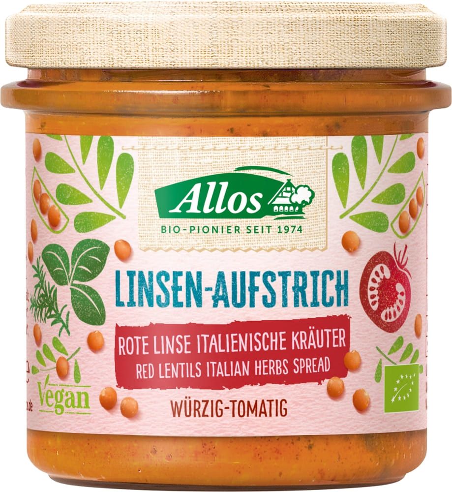 Linsen-Aufstrich Rote Linsen Italienische Kräuter Allos