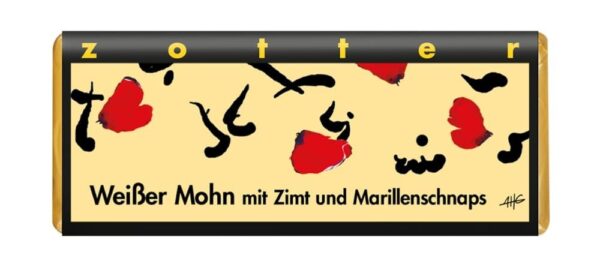 Weißer Mohn mit Zimt und Marillenschnaps Zotter Schokolade