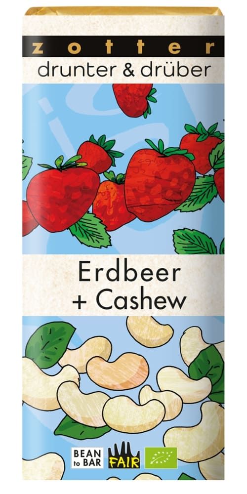 Zotter Schokolade - drunter & drüber Erdbeer + Cashew 10 Stück zu 70 g