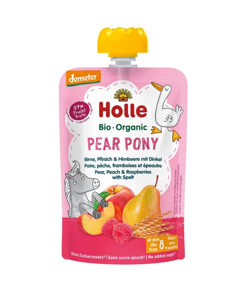 Holle - Pear Pony Birne, Pfirsich & Himbeere mit Dinkel