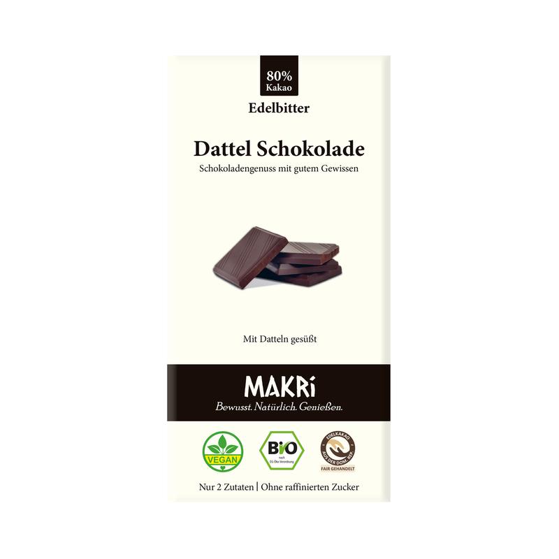 Dattel Schokolade Edelbitter 80% Kakao Makri