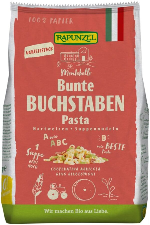 Bunte Buchstaben Pasta Rapunzel