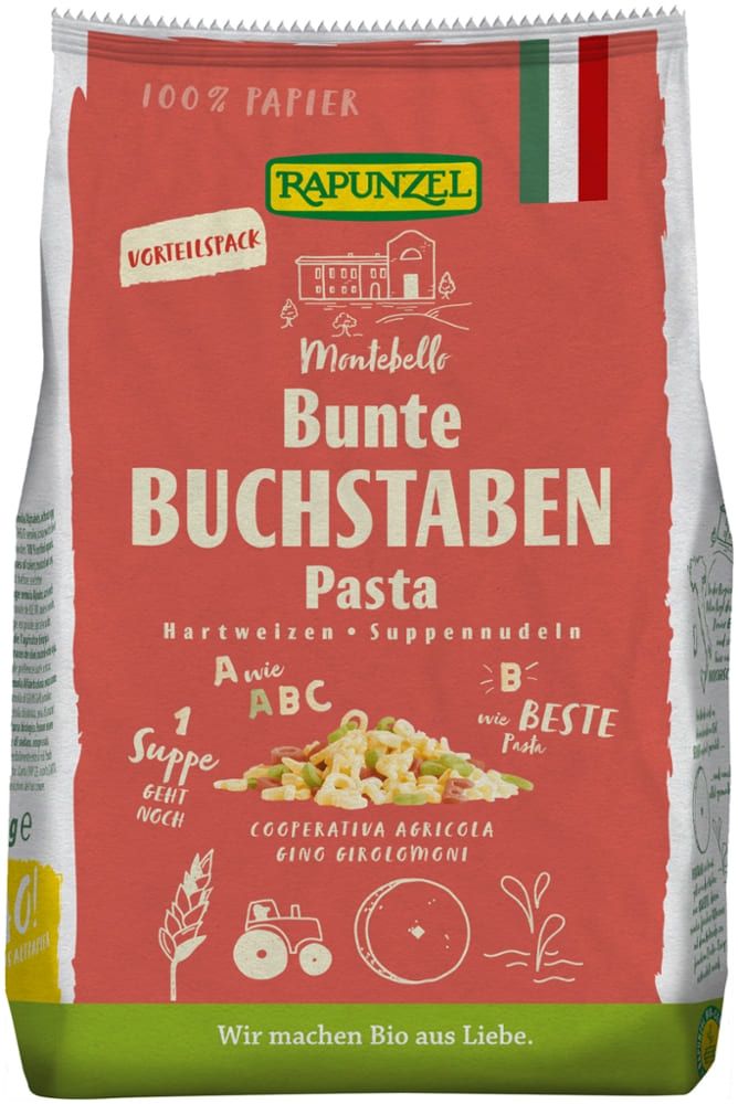 Rapunzel - Bunte Buchstaben Pasta 12 Stück zu 500 g