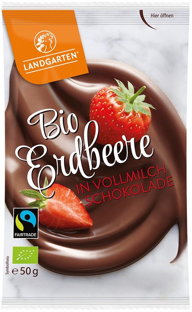 Landgarten - Bio Erdbeere in Vollmilchschokolade 10 Stück zu 50 g