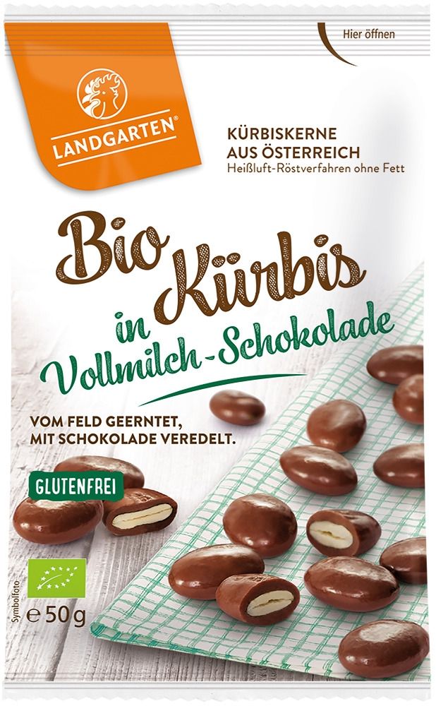 Landgarten - Bio Kürbis in Vollmilch-Schokolade 10 Stück zu 50 g