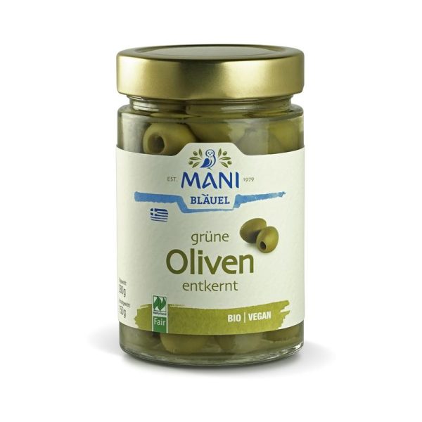 Grüne Oliven entkernt Mani