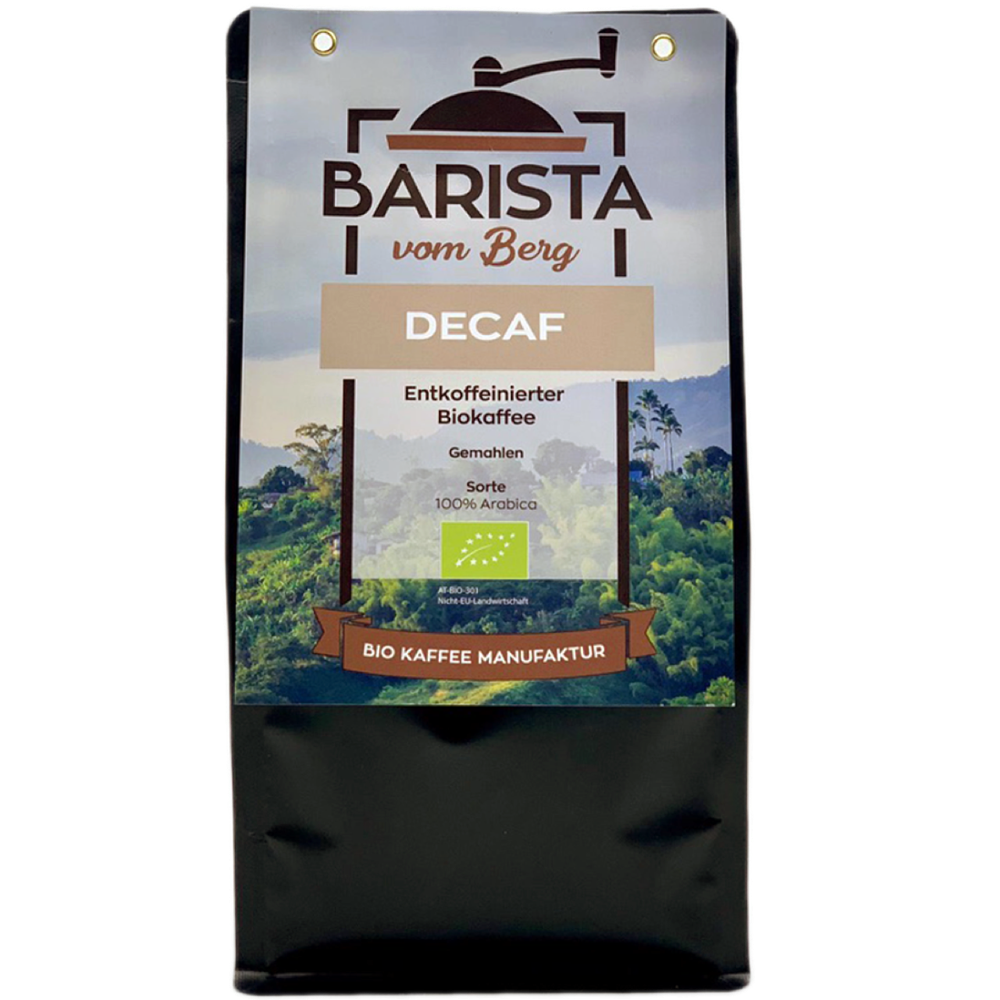 Barista vom Berg - Decaf Entkoffeinierter Biokaffee gemahlen 500 g