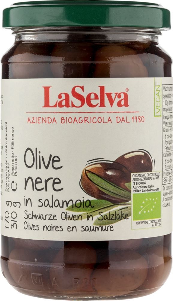 LaSelva - Schwarze Oliven in Salzlake mit Stein