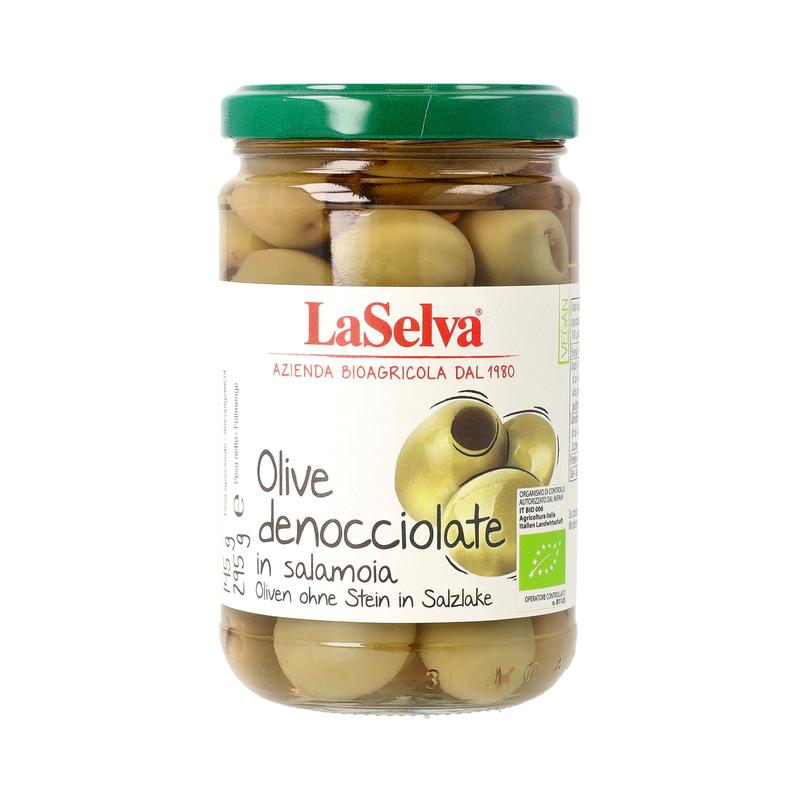Olive denoccialate in salamoia Oliven ohne Stein in Salzlake LaSelva