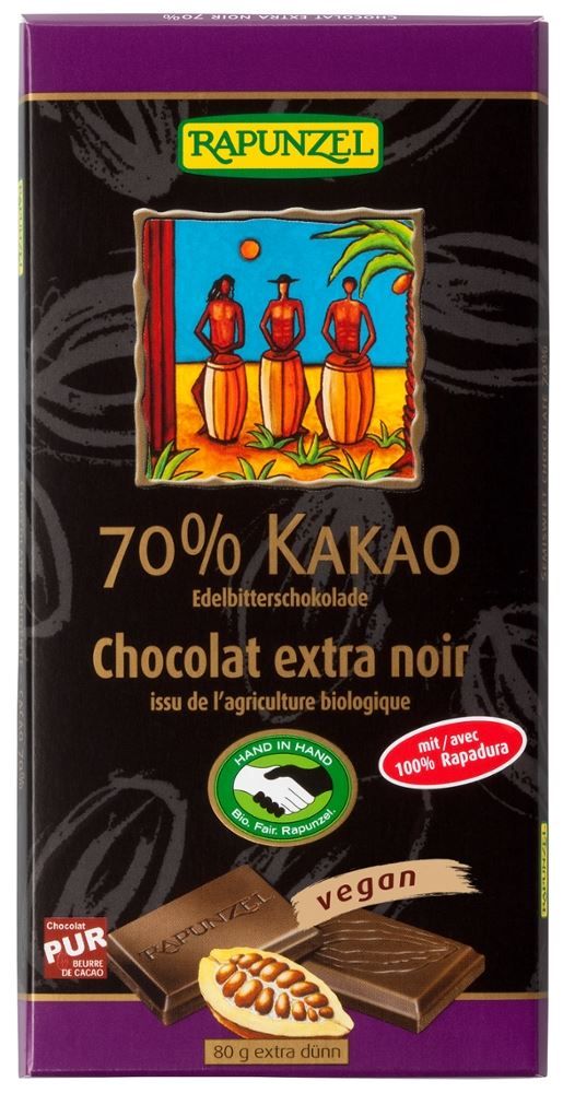 Rapunzel - 70% Kakao Edelbitterschokolade 12 Stück zu 80 g