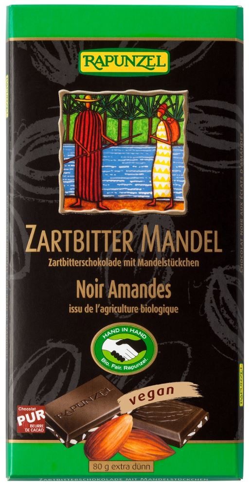 Rapunzel - Zartbitter Mandel vegan 12 Stück zu 80 g