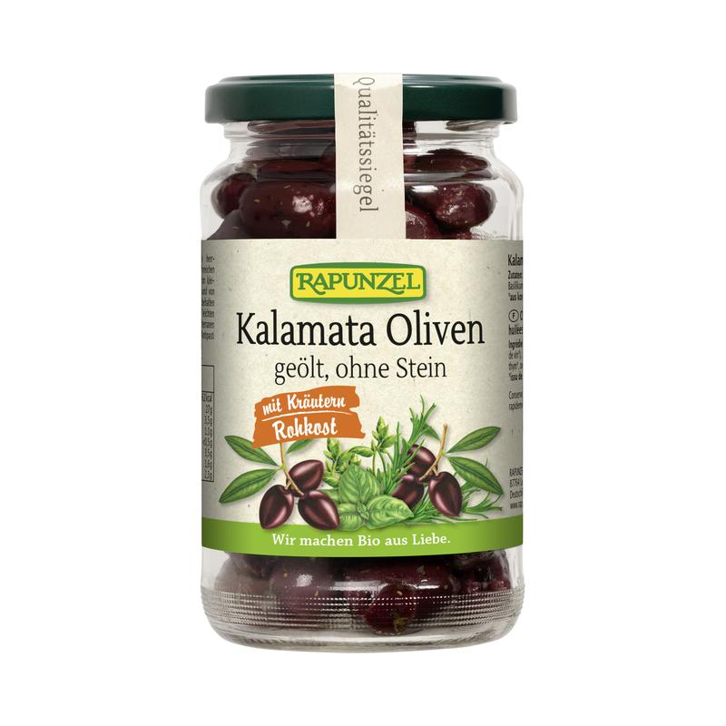 Kalamata Oliven geölt ohne Stein mit Kräutern Rapunzel