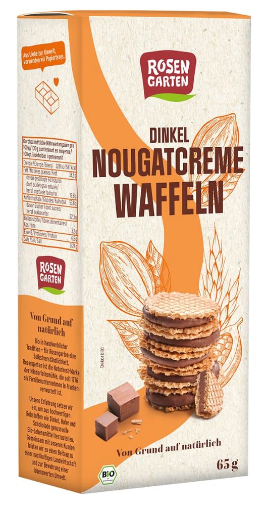 Rosengarten - Dinkel Nougatcreme Waffeln 6 Stück zu 65 g