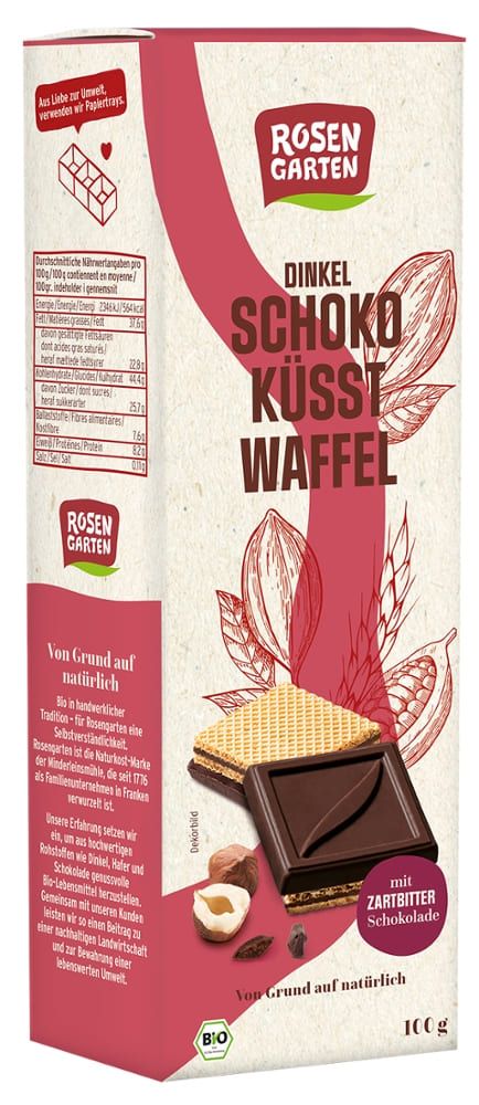 Rosengarten - Dinkel Schoko Küsst Waffel Zartbitter 6 Stück zu 100 g