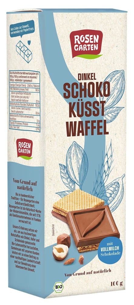 Rosengarten - Dinkel Schoko Küsst Waffel Vollmilch 6 Stück zu 100 g