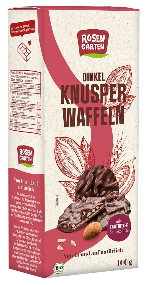 Rosengarten - Dinkel Knusper Waffeln Zartbitter 6 Stück zu 100 g