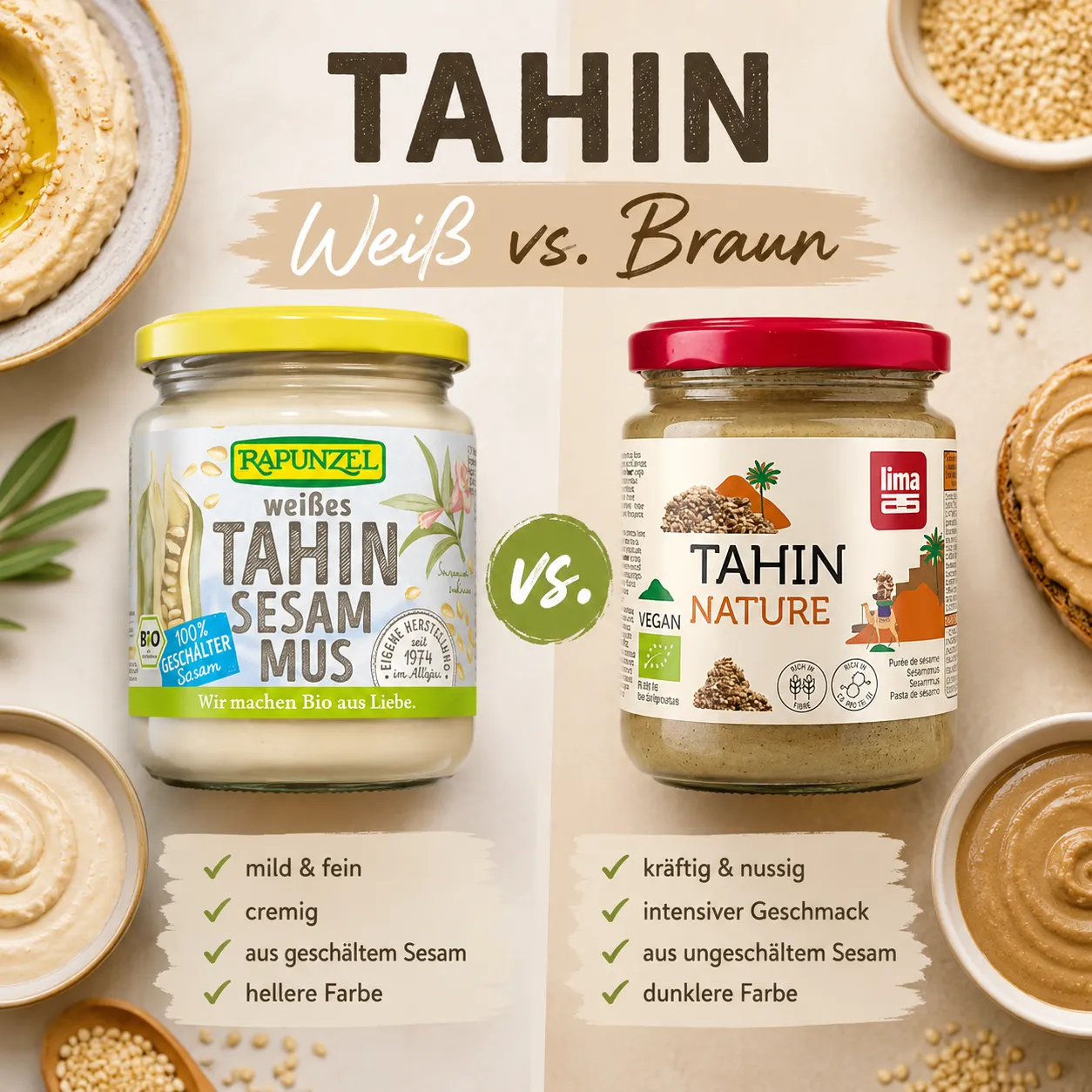 Tahin – klein, unscheinbar und voller Nährstoffe: Aber kennst du den Unterschied zwischen weißem und braunem Tahin